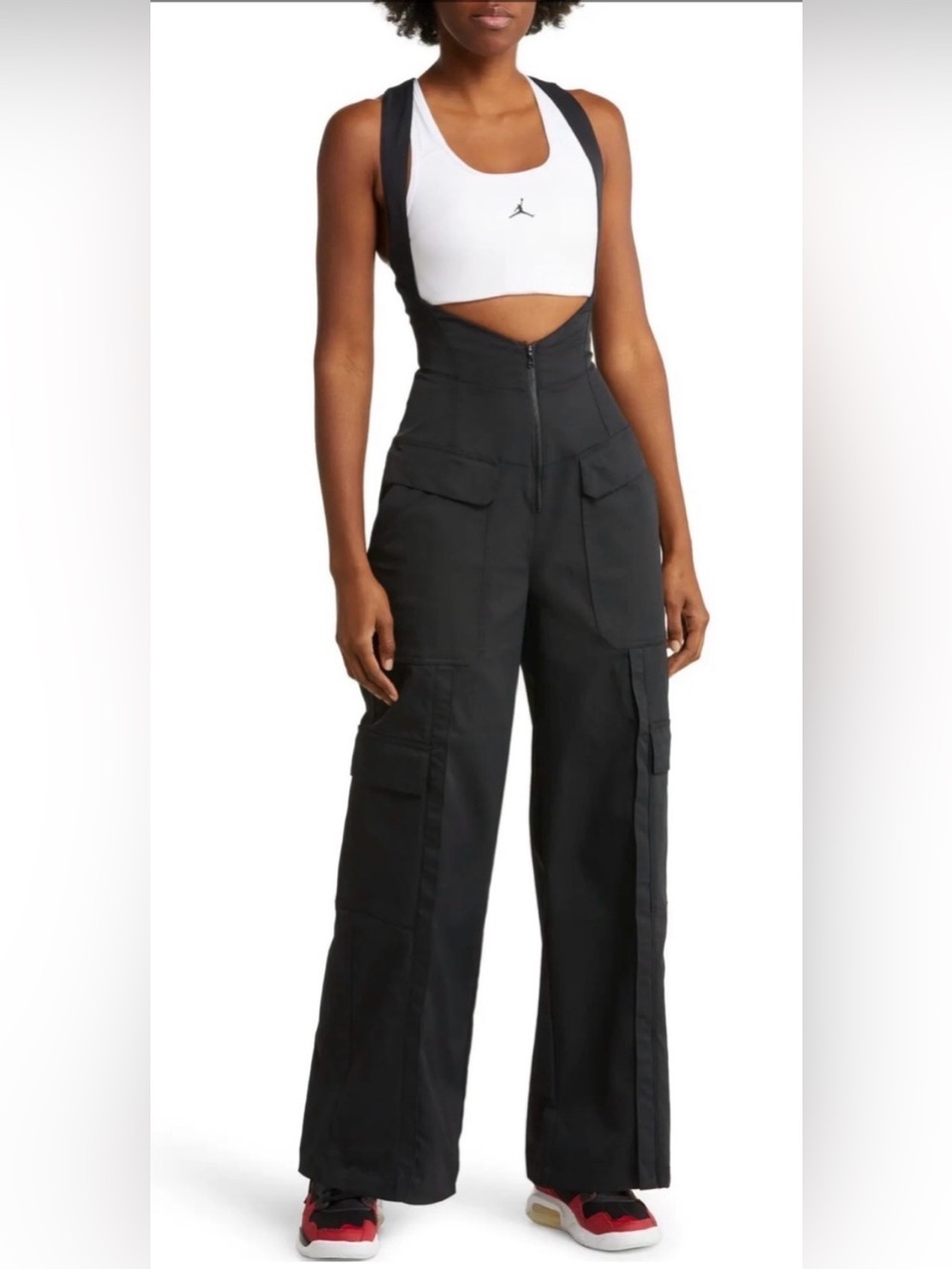 Jordan 23 Corset Lace Up Back Black High-Waist Wide-Leg Cargo Jumpsuit Small
